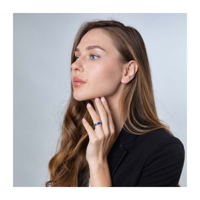 טבעת כסף סטרלינג מעוגלת עם אבן אילת וד... | טבעות יהודיות